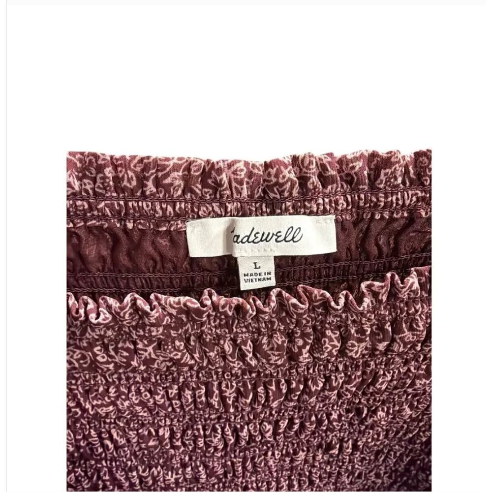 Madewell Smocked Peasant Blouse Burgundy Boho Romantic Cottagecore L - Picture 5 of 8